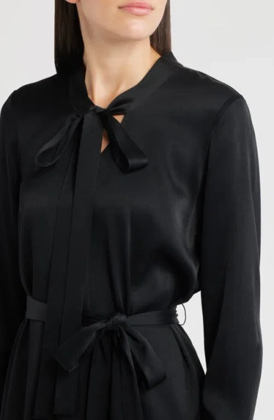 Kobi Halperin Bambi Tie Waist Long Sleeve Satin Dress In Black