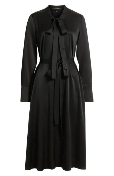 Kobi Halperin Bambi Tie Waist Long Sleeve Satin Dress In Black