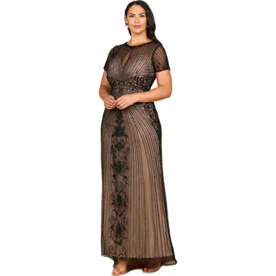 Lara New York Beaded Cap Sleeve Illusion Plunge Gown In Animal Print