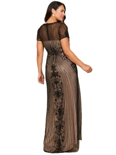 Lara New York Beaded Cap Sleeve Illusion Plunge Gown In Animal Print