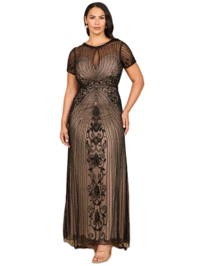 Lara New York Beaded Cap Sleeve Illusion Plunge Gown In Animal Print