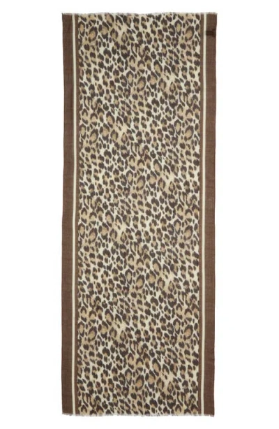 Echo Leopard Spot Wool Blend Fringe Scarf In Brown