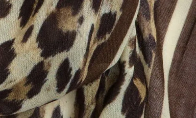 Echo Leopard Spot Wool Blend Fringe Scarf In Brown