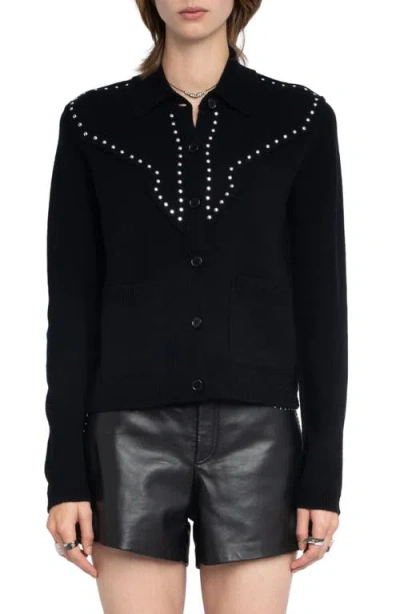 Zadig & Voltaire Womens Black Adany Stud-embellished Wool And Cashmere Cardigan Xs