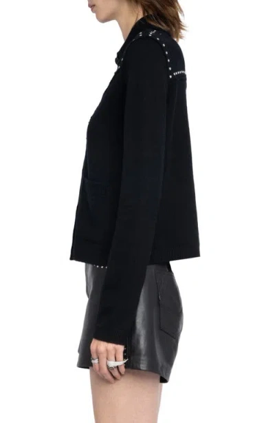 Zadig & Voltaire Womens Black Adany Stud-embellished Wool And Cashmere Cardigan Xs