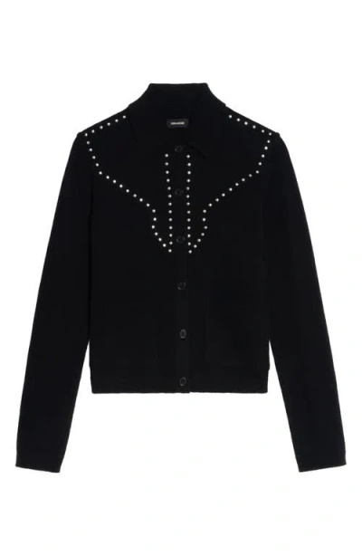 Zadig & Voltaire Womens Black Adany Stud-embellished Wool And Cashmere Cardigan Xs