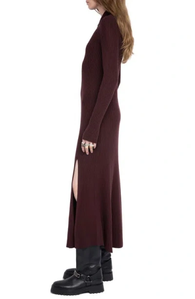 Zadig & Voltaire Lysasa Crystal Button Long Sleeve Merino Wool Blend Sweater Dress In Burgundy