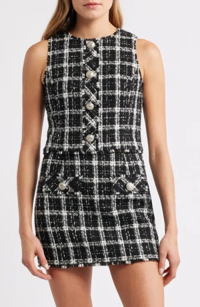 French Connection Windowpane Tweed Crop Top In Black