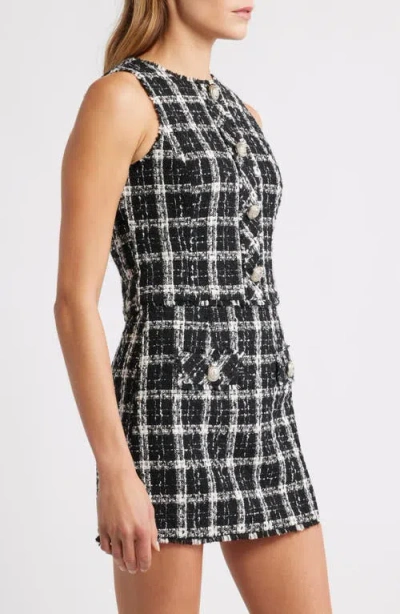French Connection Windowpane Tweed Crop Top In Black