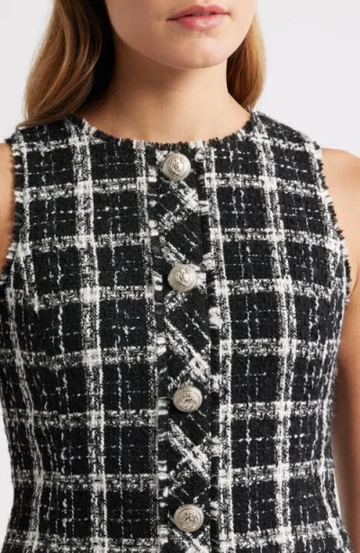 French Connection Windowpane Tweed Crop Top In Black