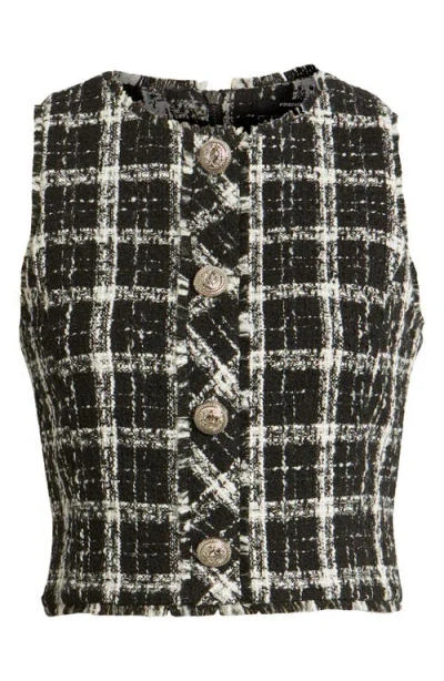 French Connection Windowpane Tweed Crop Top In Black