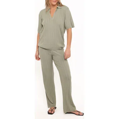 Petal And Pup Petal & Pup Yulissa Rib Polo Top & Wide Leg Pants In Green