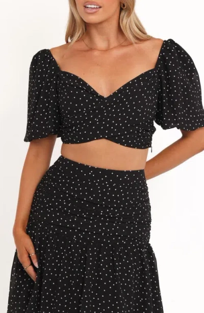 Petal And Pup Petal & Pup Selina Polka Dot Crop Top & Tiered Maxi Skirt Set In Black