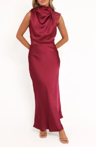 Petal And Pup Petal & Pup Anabelle Mock Neck Satin Maxi Dress In Red