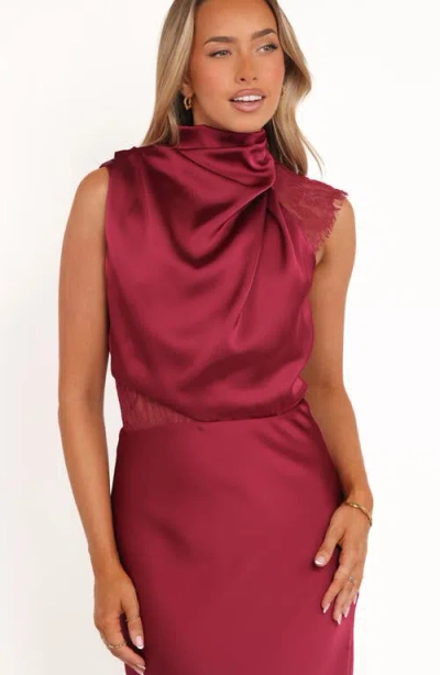 Petal And Pup Petal & Pup Anabelle Mock Neck Satin Maxi Dress In Red
