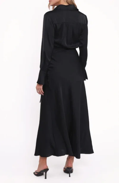 Petal And Pup Petal & Pup Verna Long Sleeve Wrap Maxi Shirtdress In Black