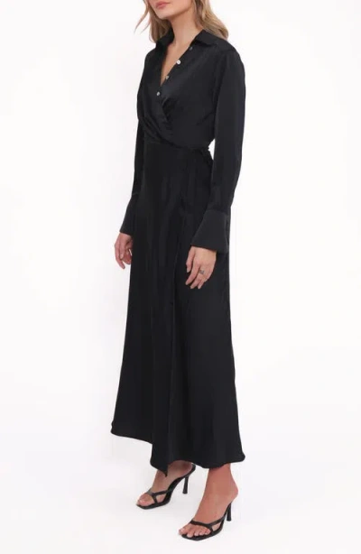 Petal And Pup Petal & Pup Verna Long Sleeve Wrap Maxi Shirtdress In Black
