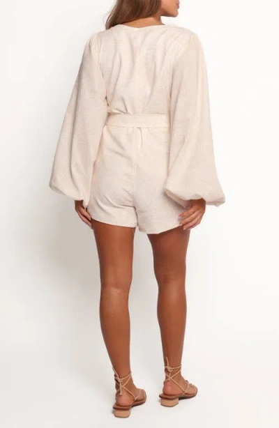 Petal And Pup Petal & Pup Cassian Belted Long Sleeve Cotton & Linen Romper In Neutral