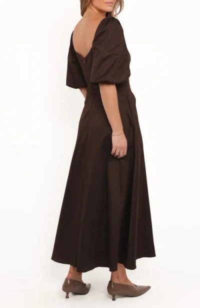 Petal And Pup Petal & Pup Merlena Puff Sleeve Stretch Cotton Maxi Dress In Brown