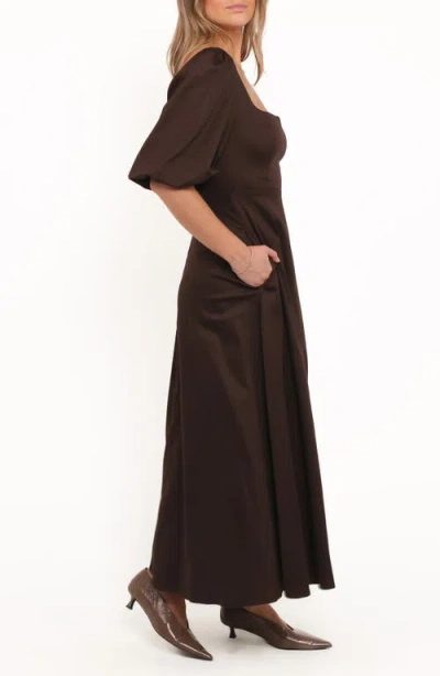 Petal And Pup Petal & Pup Merlena Puff Sleeve Stretch Cotton Maxi Dress In Brown