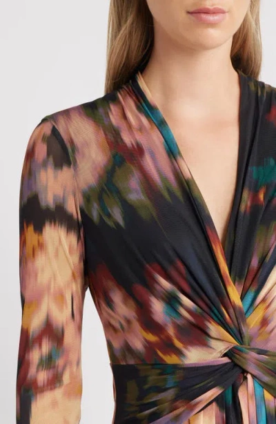 Anne Klein Women's Printed Twist-front Long-sleeve Maxi Dress In Multi