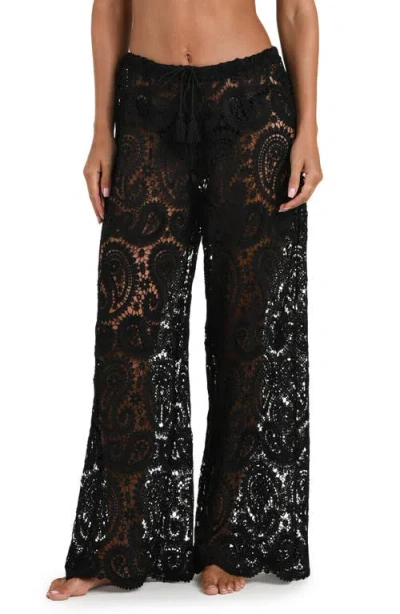 L'agence Geraldine Paisley Crochet Cover-up Pants In Black