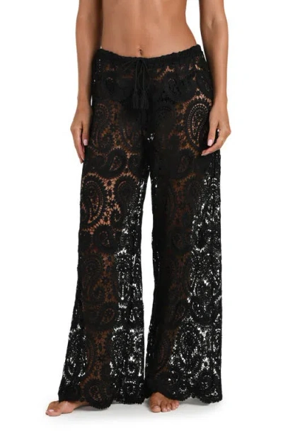 L'agence Geraldine Paisley Crochet Cover-up Pants In Black