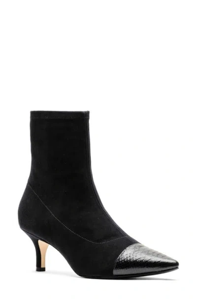 Frances Valentine Serena Pointed Cap Toe Kitten Heel Bootie In Black
