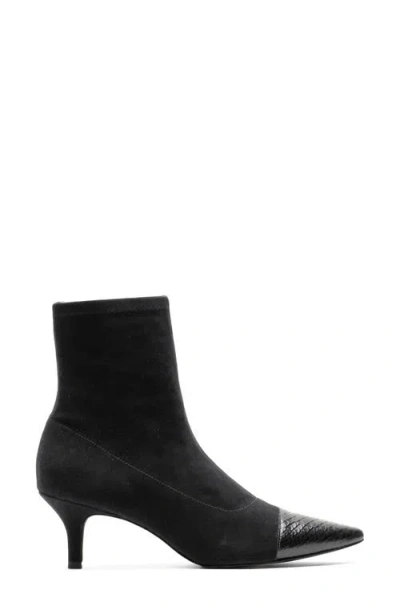 Frances Valentine Serena Pointed Cap Toe Kitten Heel Bootie In Black