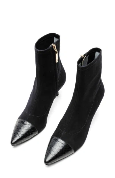 Frances Valentine Serena Pointed Cap Toe Kitten Heel Bootie In Black