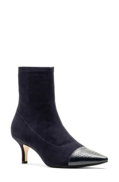 Frances Valentine Serena Pointed Cap Toe Kitten Heel Bootie In Blue