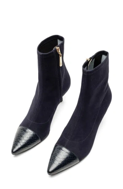 Frances Valentine Serena Pointed Cap Toe Kitten Heel Bootie In Blue