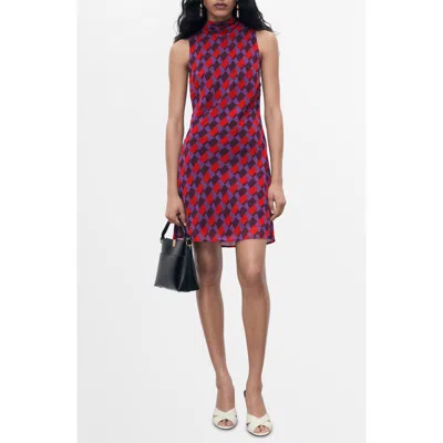 Mango Neck Detail Mini Shift Dress In Multi