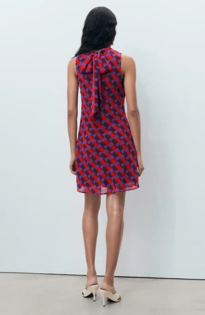 Mango Neck Detail Mini Shift Dress In Multi