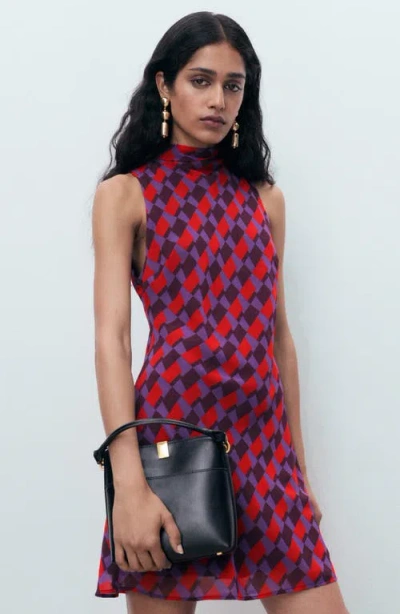 Mango Neck Detail Mini Shift Dress In Multi