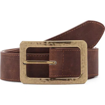 Mango Textured Square Buckle Belt In Brown