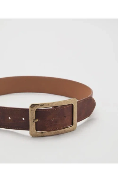 Mango Textured Square Buckle Belt In Brown