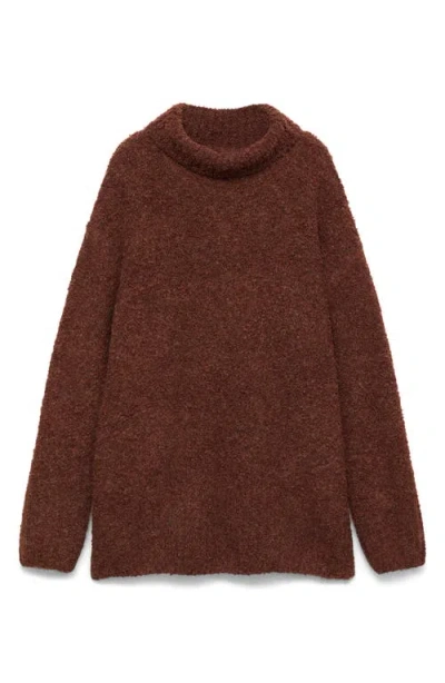 Mango Bouclé Turtleneck Sweater In Brown