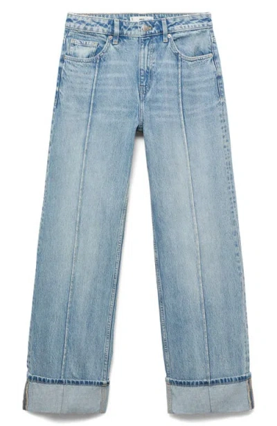 Mango Women's Turn-up Hem Wide-leg Jeans In Blue