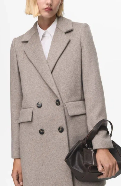 Mango Double-breasted Wool Coat In Brown