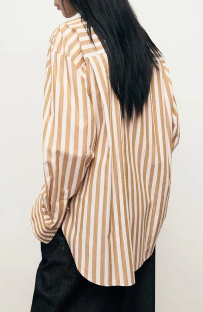 Mango Oversize Striped Shirt Off White In Nude