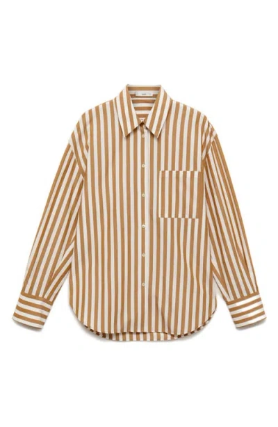 Mango Oversize Striped Shirt Off White In Nude