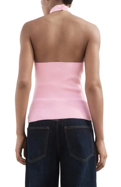 Mango Compact Knit High Neck Halter Top In Pink
