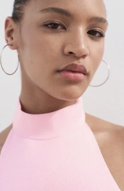Mango Compact Knit High Neck Halter Top In Pink