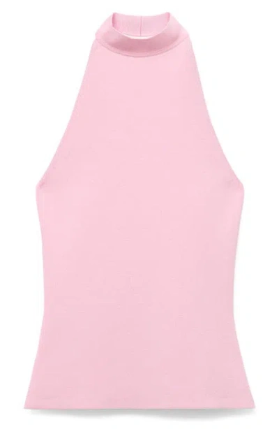 Mango Compact Knit High Neck Halter Top In Pink