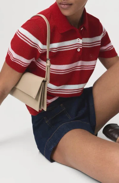 Mango Stripe Short Sleeve Polo Sweater In Red