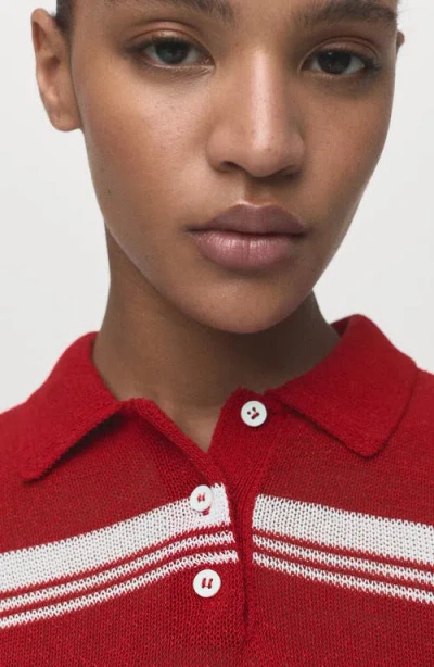Mango Stripe Short Sleeve Polo Sweater In Red