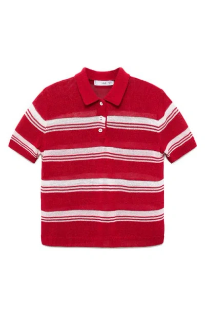 Mango Stripe Short Sleeve Polo Sweater In Red