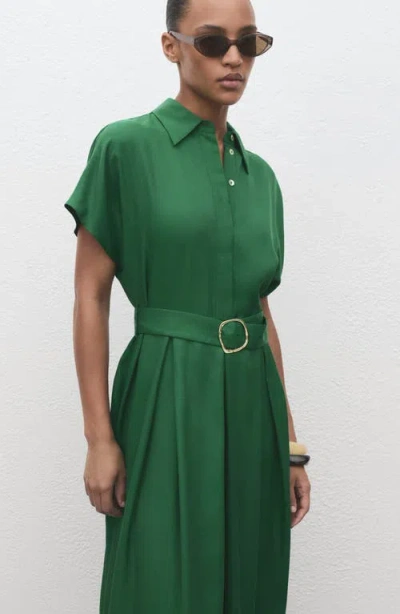 Mango Belted Shirtdress In Green