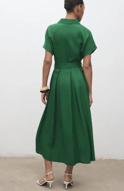 Mango Belted Shirtdress In Green